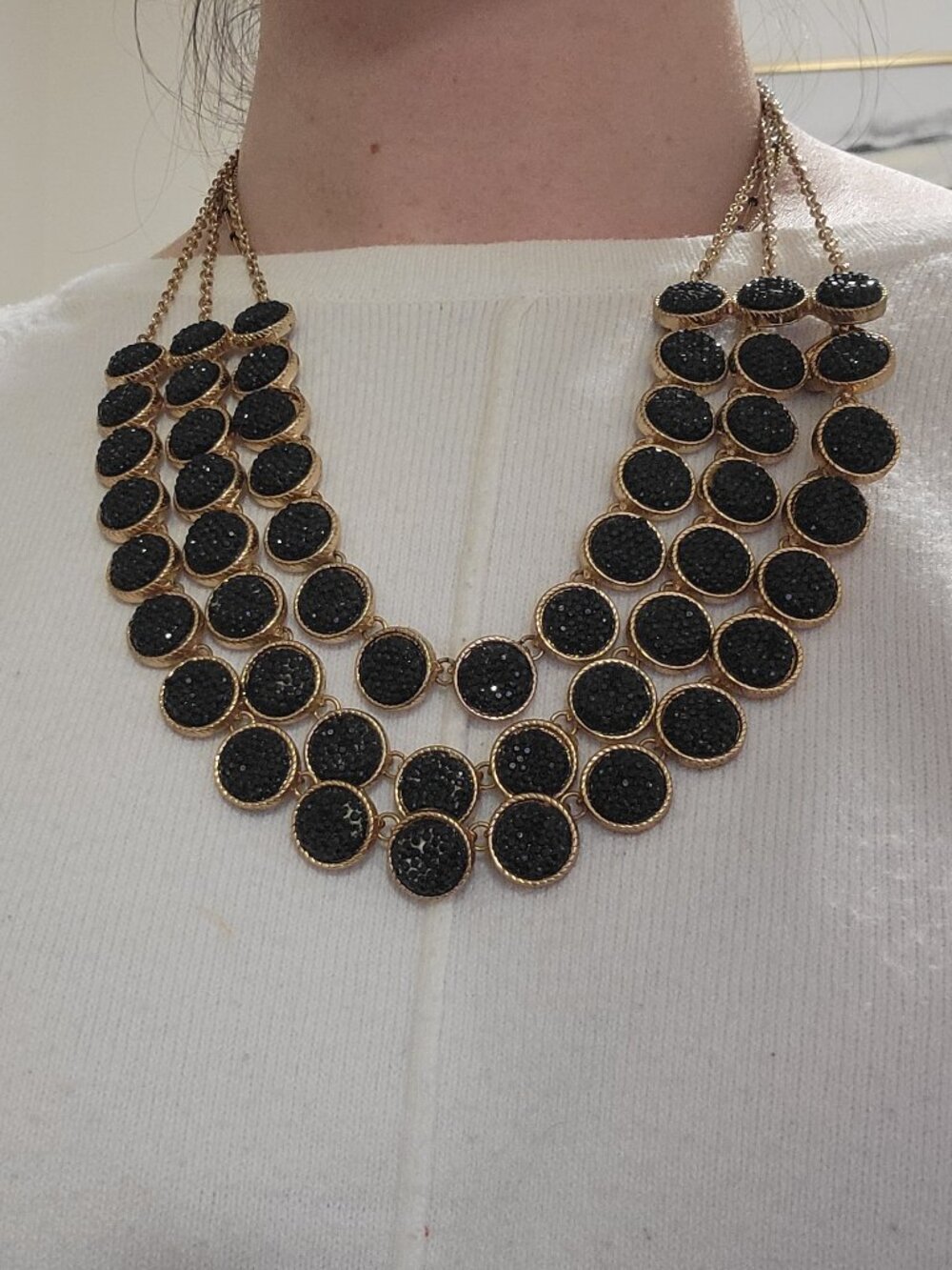 Aldo Black & Gold Layered Bib Statement Necklace - Glam - Party Ready